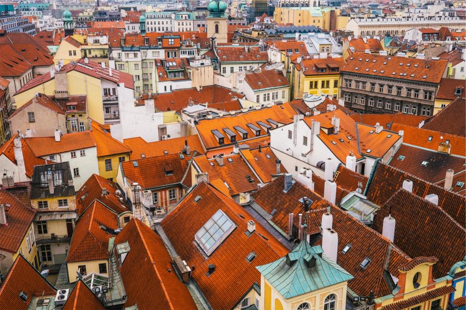 Dense European city rooftops